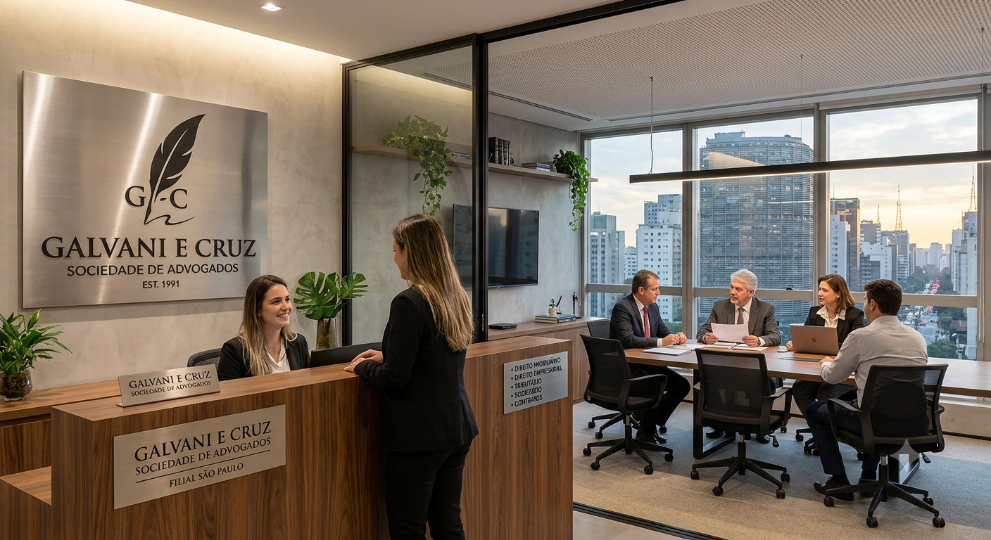 Recepção e sala de reuniões do escritório